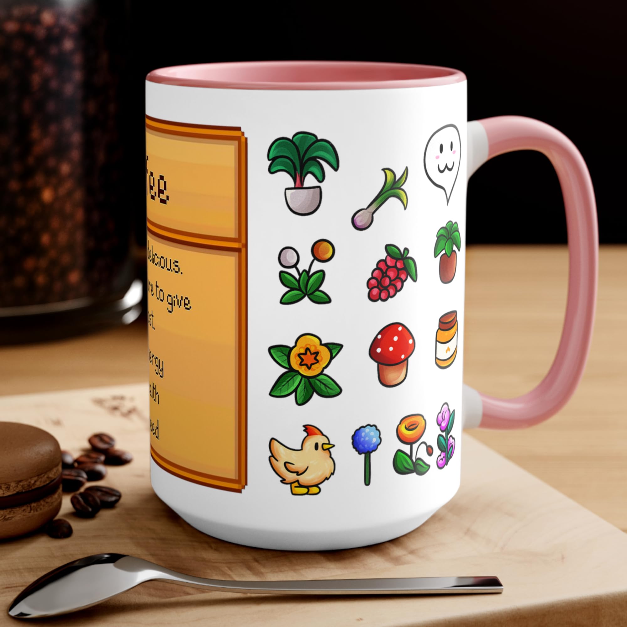 Stardew Valley Ceramic Coffee Mug with Pink Handle - 15oz Video Game Themed Cup for Tea & Coffee - Perfect Gamer Gift for Stardew Valley Fans - Ideal for Home, Office & Gaming Setup