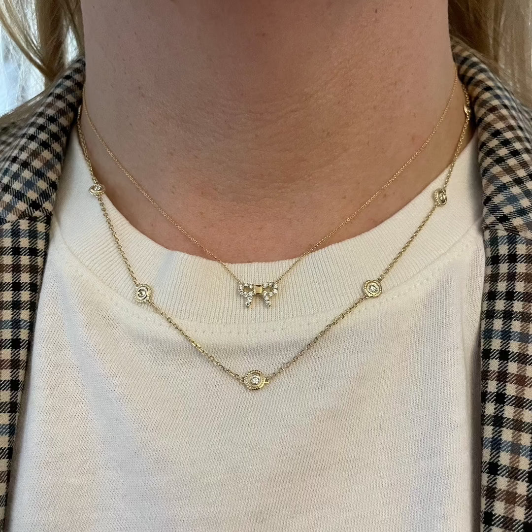 18K Gold Mini Bow Pendant Necklace with Diamond Accents - Elegant Jewelry Gift for Women, Perfect for Valentine's Day, Anniversary & Special Occasions