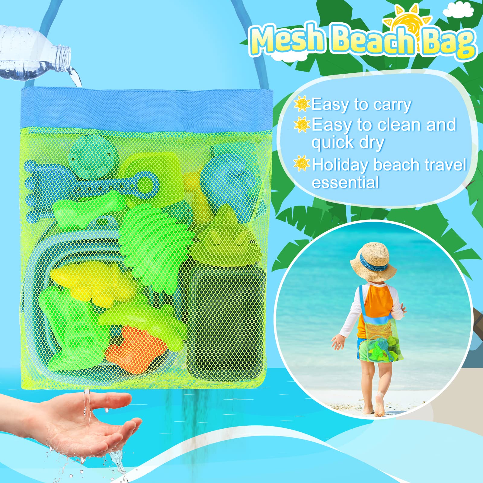 Dinosaur Beach Toys Set with Dump Truck, Collapsible Bucket, Shovel & Rake - 12-Piece Sand Play Kit with Animal Molds & Mesh Bag - Perfect for Sandcastles, Beach Fun & Toddler Sandbox Play