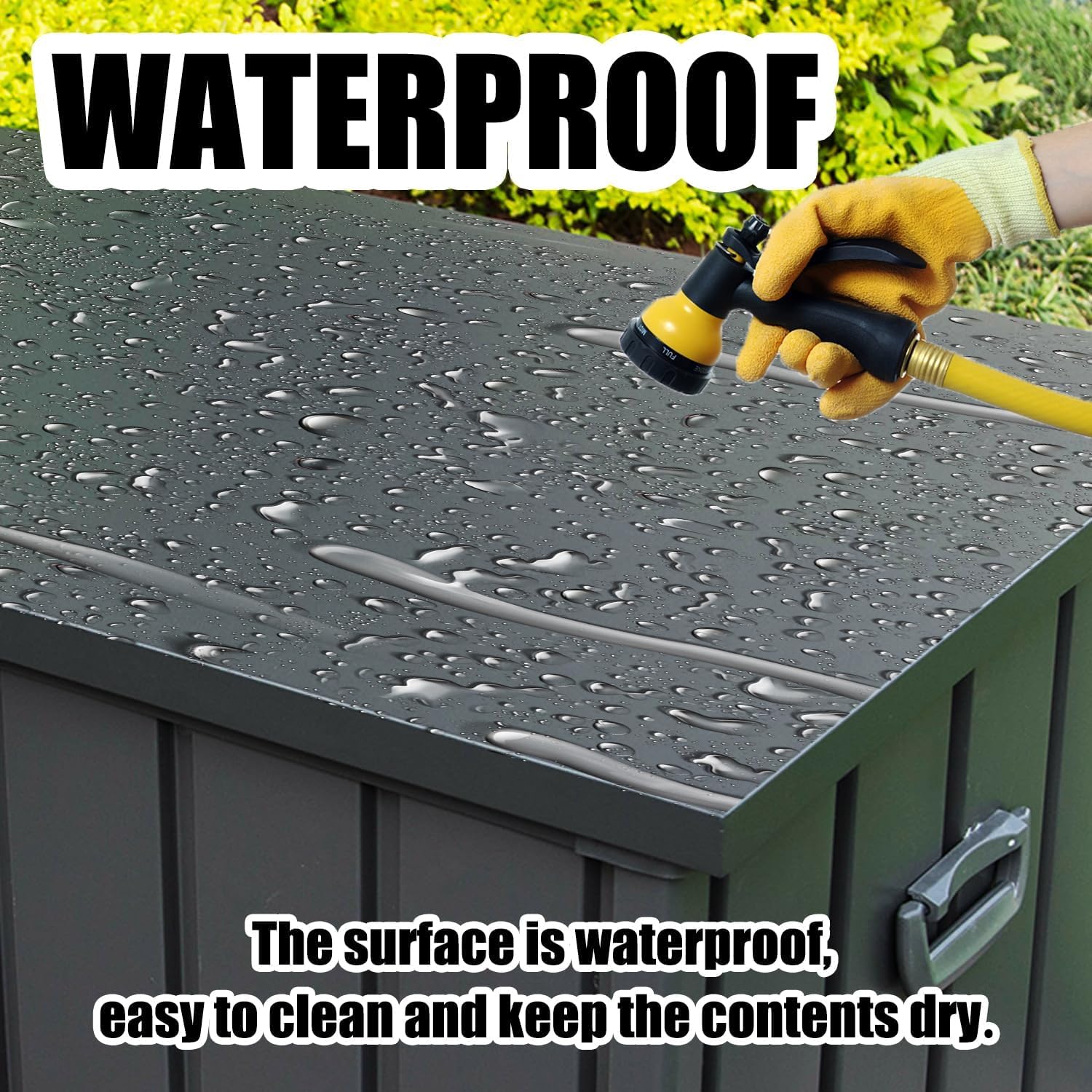 **Domi 120 Gallon Deck Box - Waterproof Outdoor Storage Container with Lockable Resin Lid for Patio, Garden & Pool Tools - Ideal for Cushions, Toys & Equipment (Gray)**