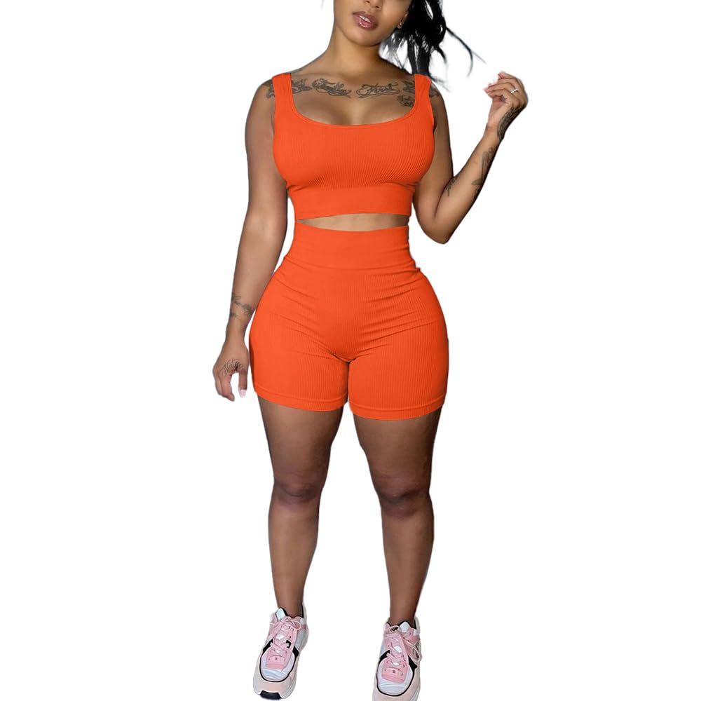 HTD Women's 2 Piece Outfits - Casual Matching Sets with Yoga Shorts & Jogger Tracksuit | Lounge Wear, Gym Workout, Running, Travel & Street Fashion