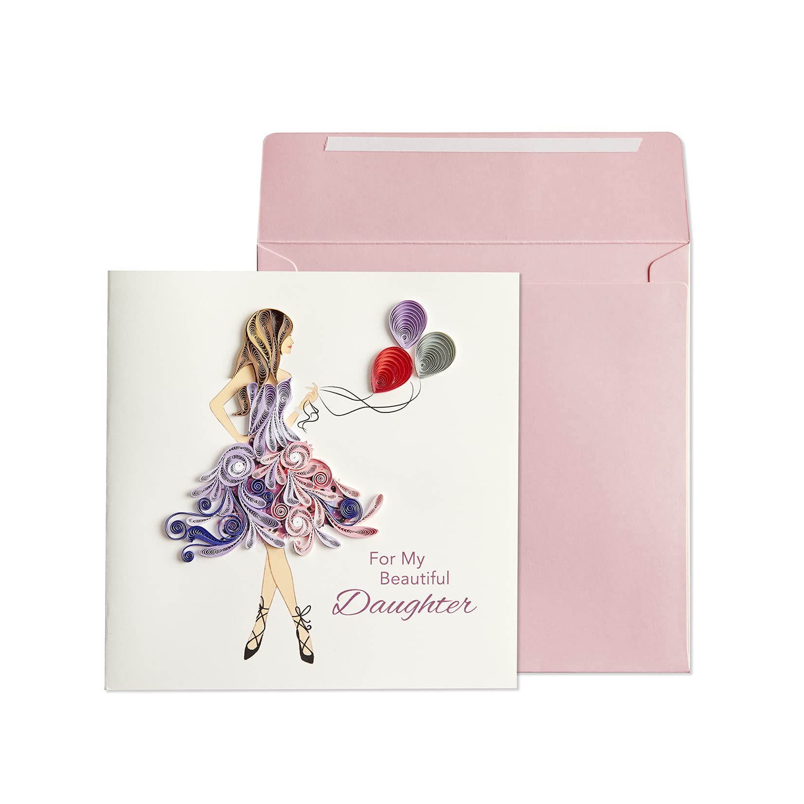 3-Pack NIQUEA.D Happy Birthday Greeting Cards for Daughter with Quilled Balloons Design (NB-0086) - 6x6 Inch Square Cards - Perfect for Birthdays, Anniversaries & Special Occasions