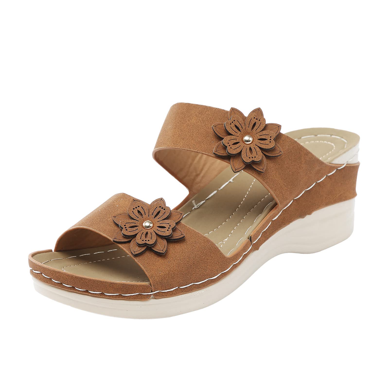 Women's Boho Floral Wedge Sandals - Casual Roman Fish Mouth Slippers for Summer Beach, Vacation & Outdoor Walking