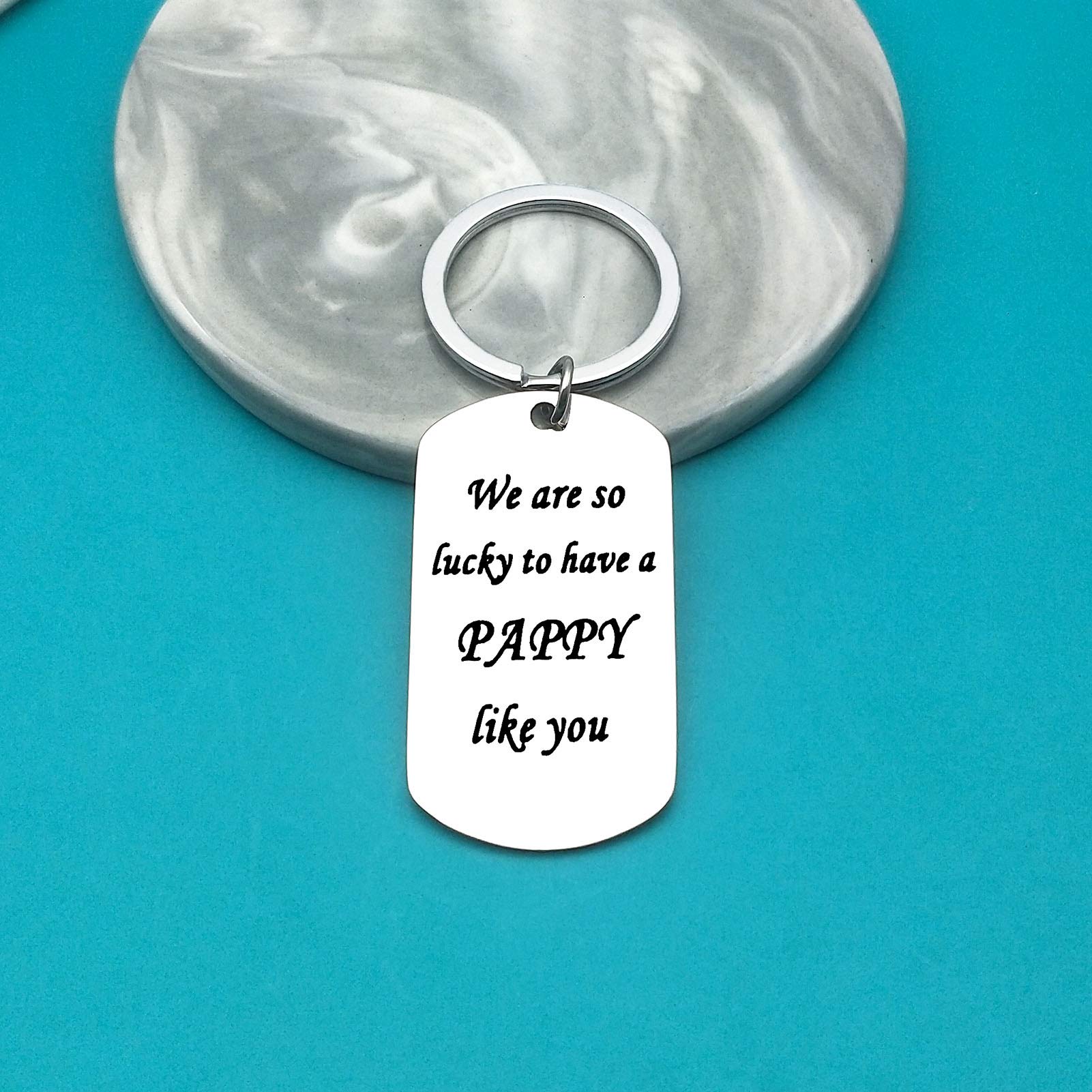 Personalized Dad Keychain - Engraved 'We Are So Lucky to Have A Pappy Like You' - Thoughtful Father's Day, Christmas & Birthday Gift for Dad from Daughter or Son - Perfect for Everyday Carry, Office Keys & Special Occasions