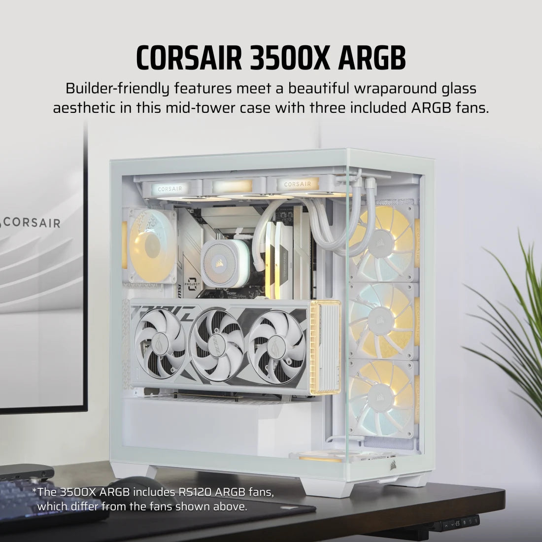 Corsair 3500X ARGB Tempered Glass Micro ATX Mid-Tower PC Case - White & Black Options | High Airflow Design for Gaming & Workstation Builds | Perfect for RGB Enthusiasts & Compact Setups