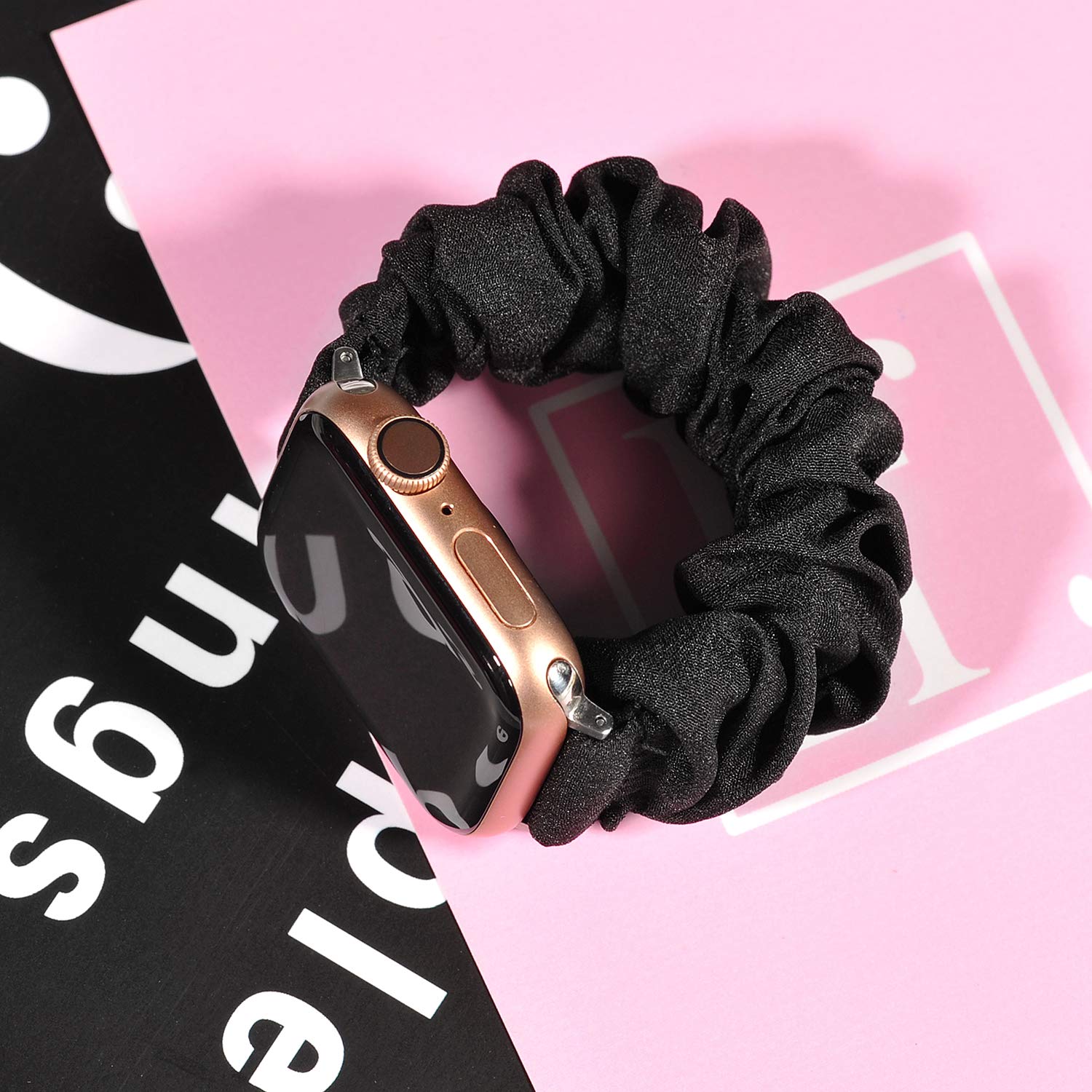 TOYOUTHS Apple Watch Band Scrunchie 42mm 44mm 45mm 46mm 49mm - Soft Elastic Fabric Strap for Women - Compatible with iWatch Ultra SE Series 10 9 8 7 6 5 4 3 2 1 - Black Small - Perfect for Workout, Running, Yoga & Daily Wear