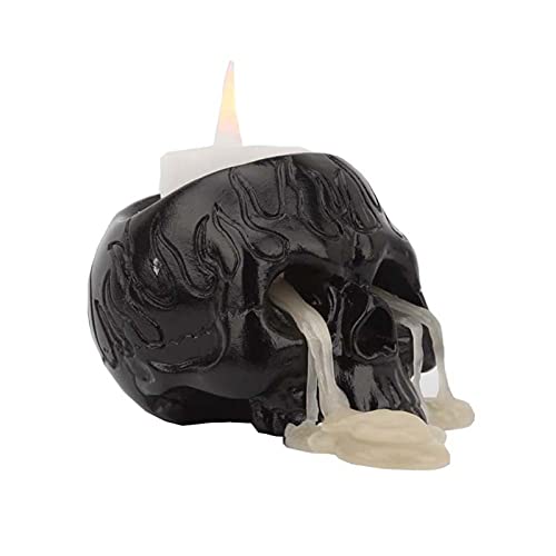 Black Skull Head Halloween Candle Holders - Classic Resin Tea Light Stand for Wax Candles - Perfect for Halloween Haunted House Party Decorations, Spooky Table Centerpieces & Gothic Home Decor