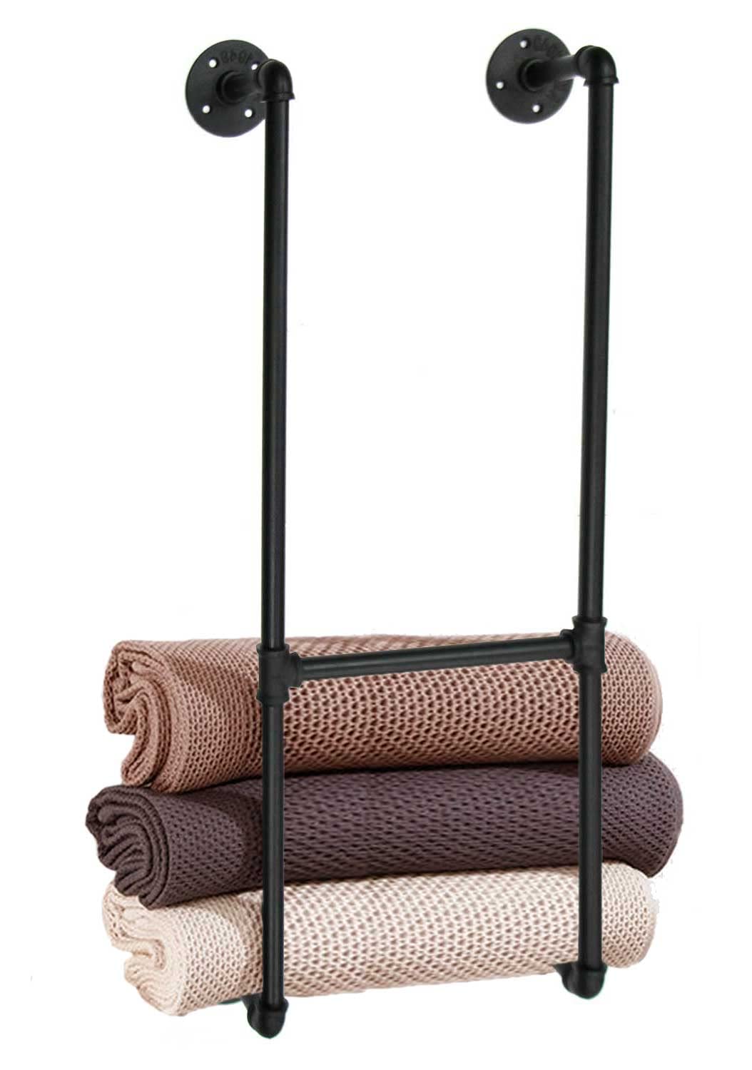 **Industrial Pipe Wall Mounted Towel Rack - Heavy Duty Bathroom Organizer for Hand Towels & Washcloths - Space Saving RV Camper Storage Shelf (Perfect for Small Bathrooms, Tiny Homes & Campers)**