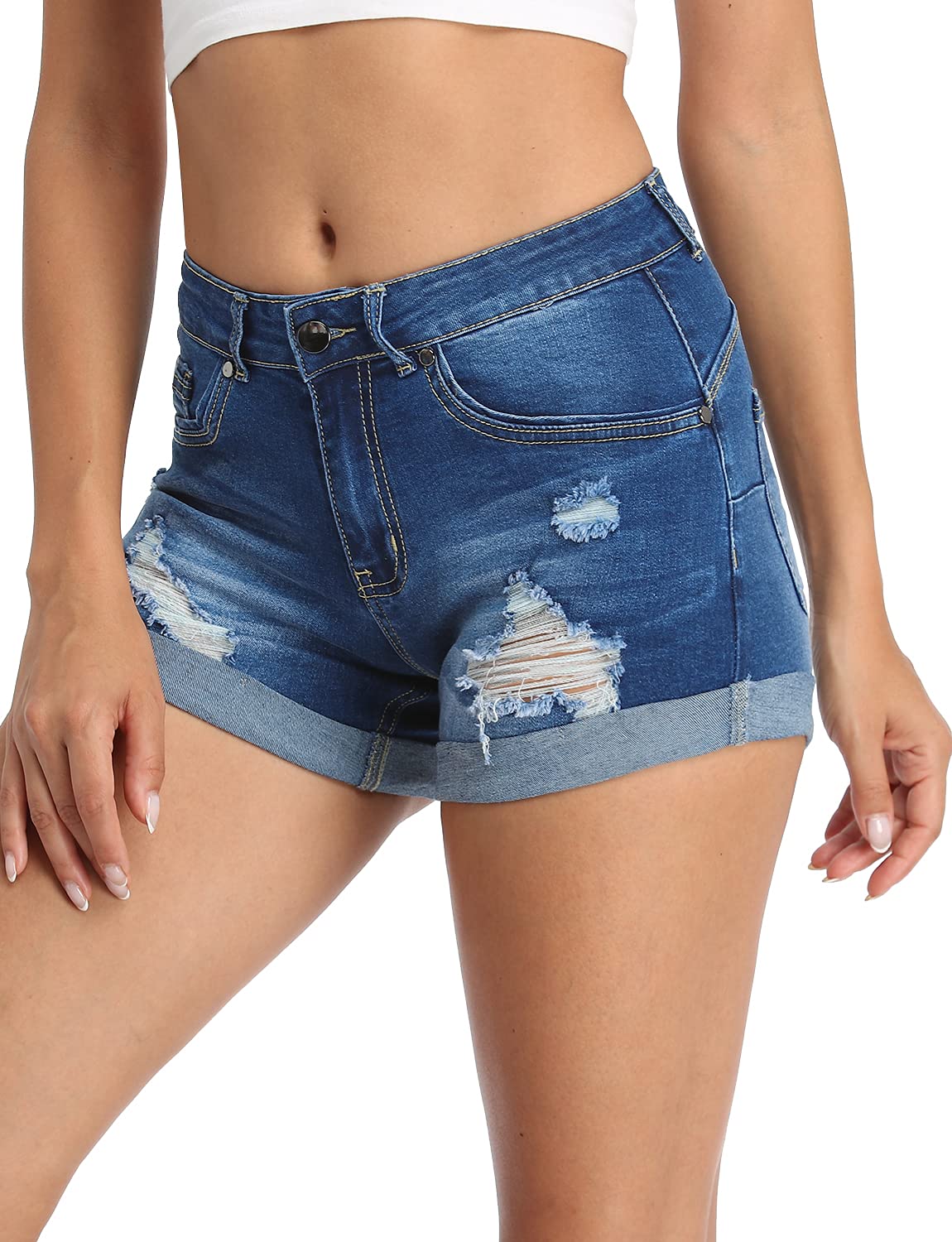 MODARANI Women's Distressed Ripped Denim Shorts - High Waisted Cut Off Jean Shorts for Summer | Perfect for Beach, Casual Outfits & Street Style