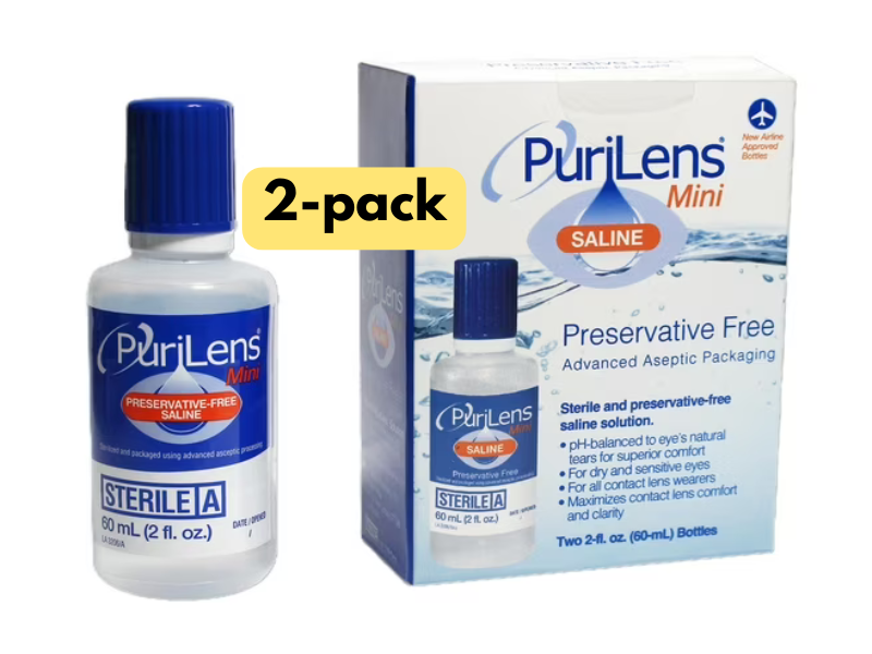 PuriLens Plus Saline Solution for Contact Lenses - 2 oz Bottle | Gentle Eye Rinse & Lens Cleaning Solution | Perfect for Daily Contact Lens Care & Comfort