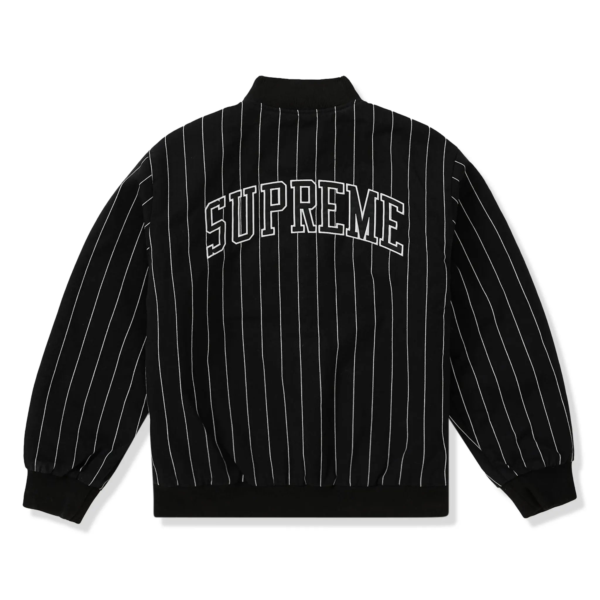 Supreme Pinstripe Black Varsity Jacket - Men's Stylish Baseball Jacket for Casual Wear & Street Fashion