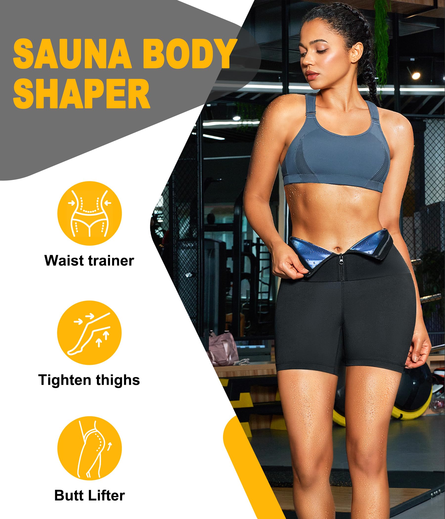 SCARBORO Women's Sauna Sweat Shorts - High Waist Trainer Leggings for Workout & Weight Loss - Compression Body Shaper with Tummy Control Band - Perfect for Gym, Running, Yoga & Sauna Sessions
