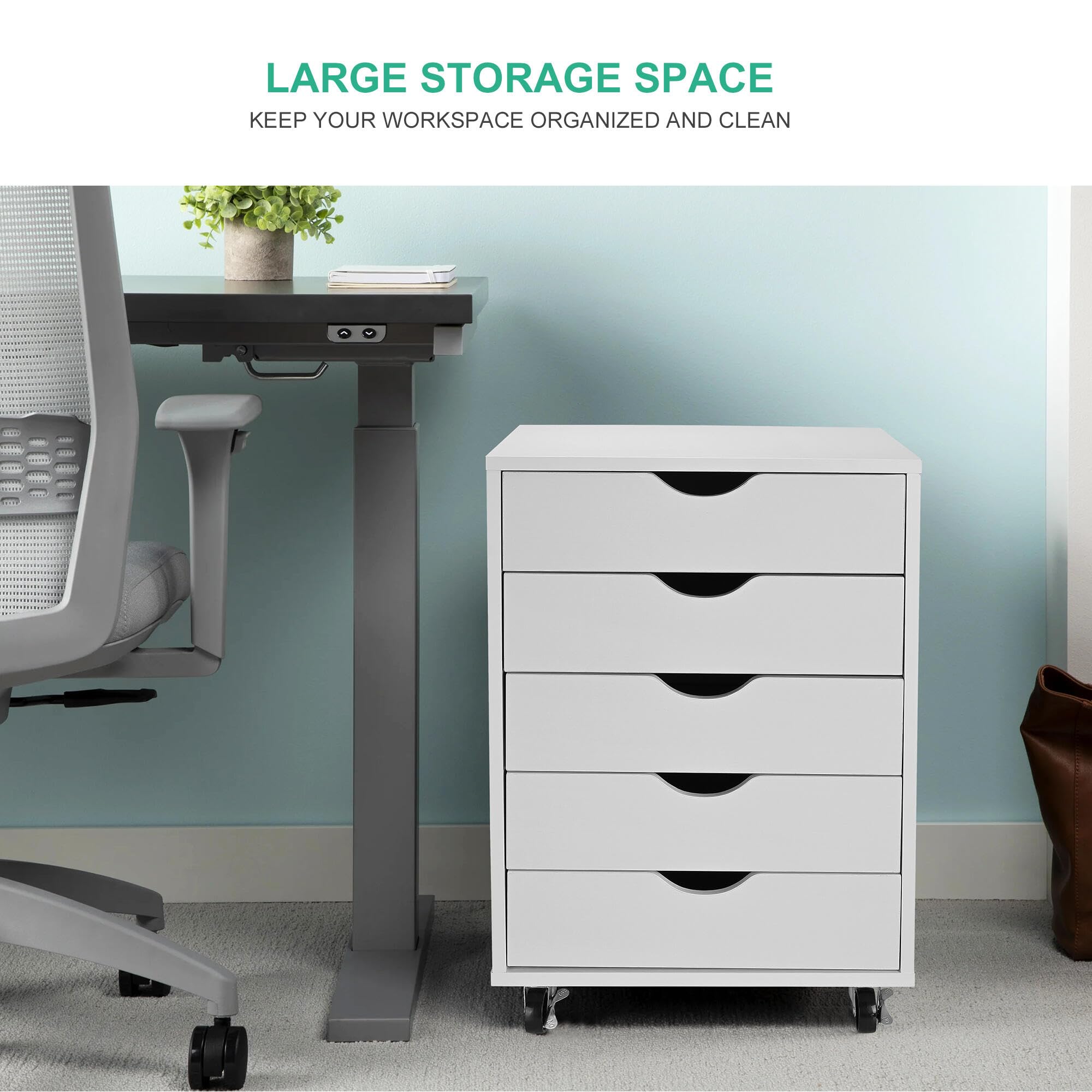 5-Drawer Vertical File Cabinet with Wheels - White Home Office Storage for Files, Folders & A4 Documents | Under Desk Filing Solution for Small Spaces & Organization