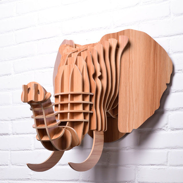 Premium 5mm Wooden Elephant Head Wall Hanging Sculpture - Handcrafted Animal Decor for Living Room, Bedroom & Office - WD012