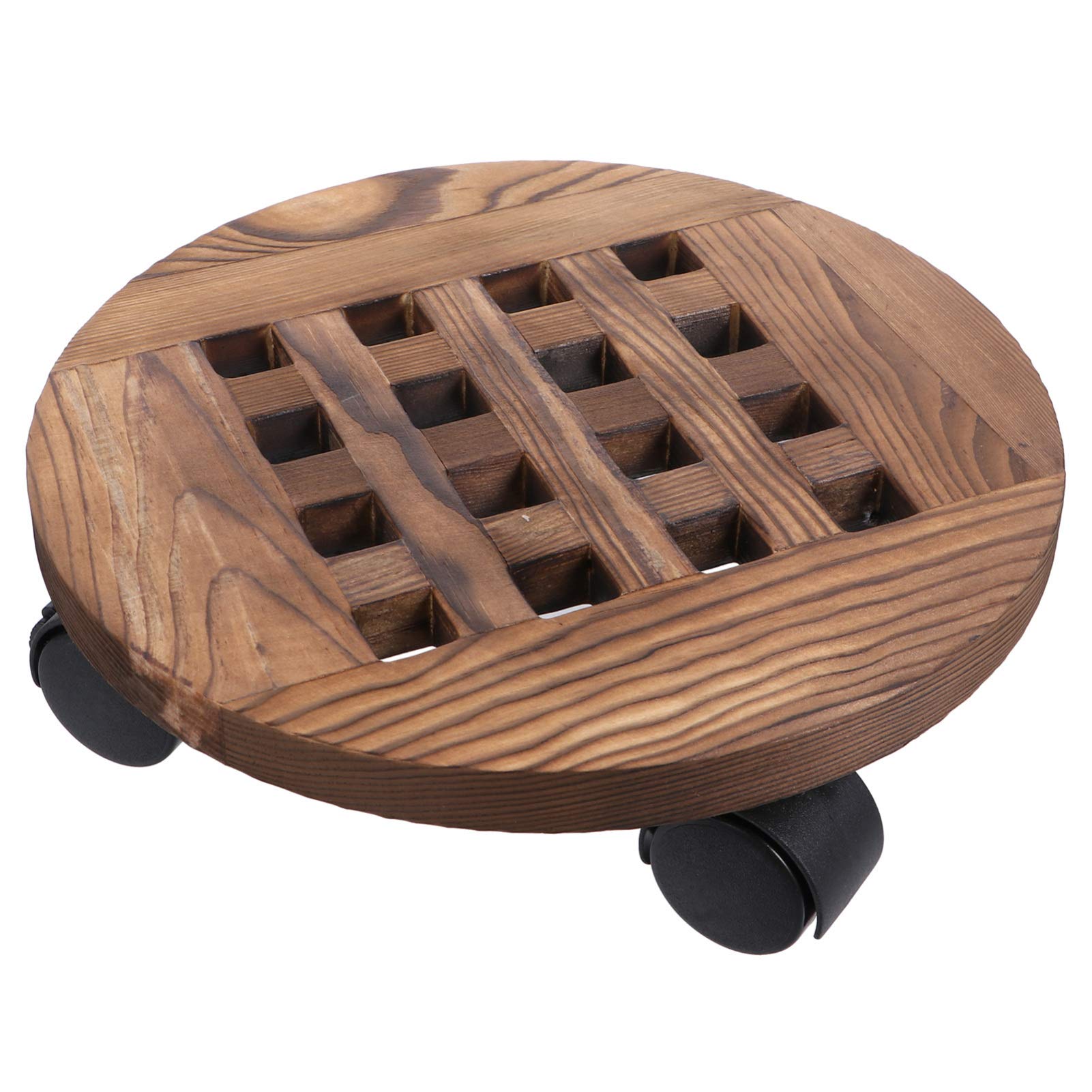 YARNOW 16-Inch Wooden Plant Caddy with 4 Wheels - Round Rolling Plant Stand for Indoor/Outdoor Potted Plants, Flower Pot Dolly with Smooth Casters - Perfect for Moving Heavy Plants on Hardwood Floors & Patios