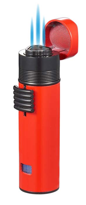 Visol Triple Torch Windproof Butane Lighter - Red | Refillable Jet Flame Lighter for Cigars, BBQ, Camping & Outdoor Use