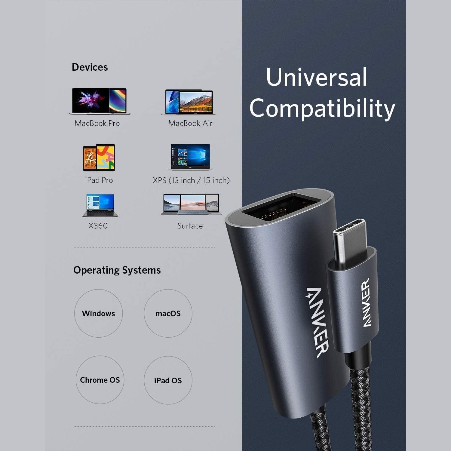 Anker PowerExpand USB C to Gigabit Ethernet Adapter - Portable Aluminum USB-C to Ethernet Converter for MacBook, iPad Pro, Surface - Perfect for Home Office, Gaming & Travel Networking