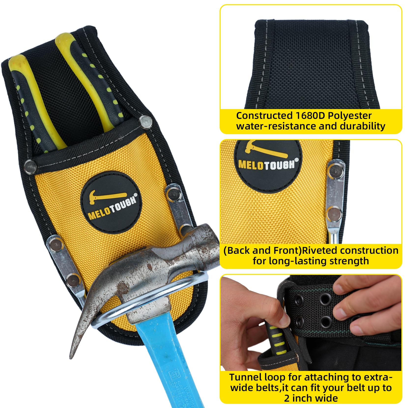 MELOTOUGH Heavy Duty Plier Holster & Hammer Holder - Durable Steel Loop Tool Belt Organizer for Construction, Electrician, HVAC - Compact Work Pocket for Easy Access & Secure Storage