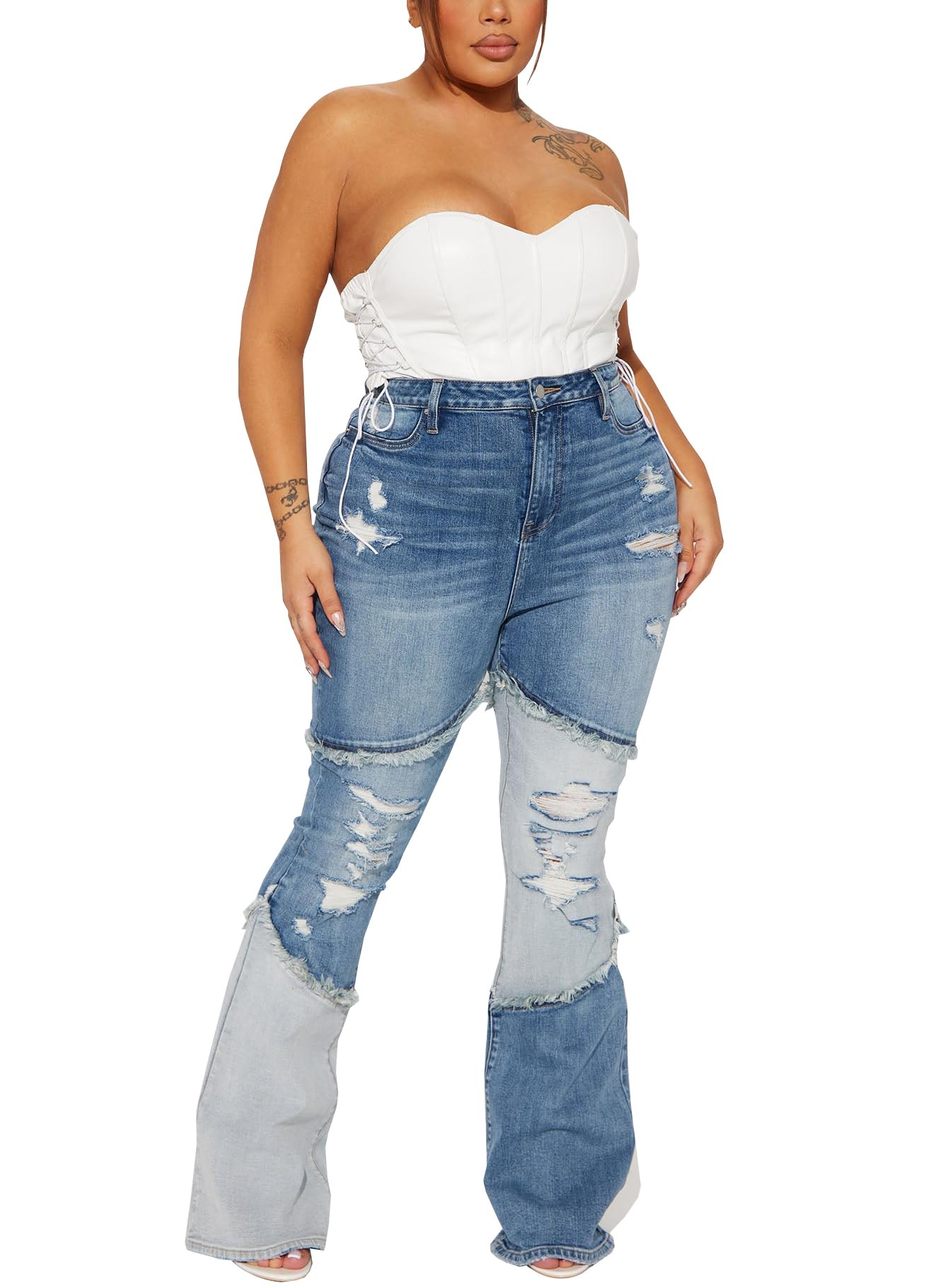 BessCops Women's Stretchy Boyfriend Jeans - Ripped Distressed Denim Mom Jean Pants for Casual Wear, Street Style & Everyday Comfort