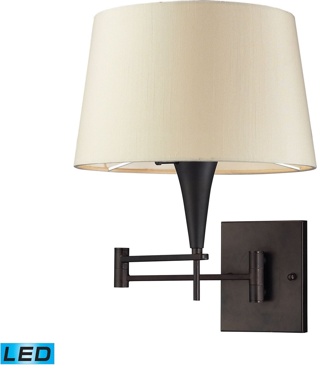 12W Swing Arm Wall Sconce - Adjustable LED Reading Light with Aged Bronze Finish & Beige Fabric Shade - Perfect for Bedroom, Living Room, and Office Lighting
