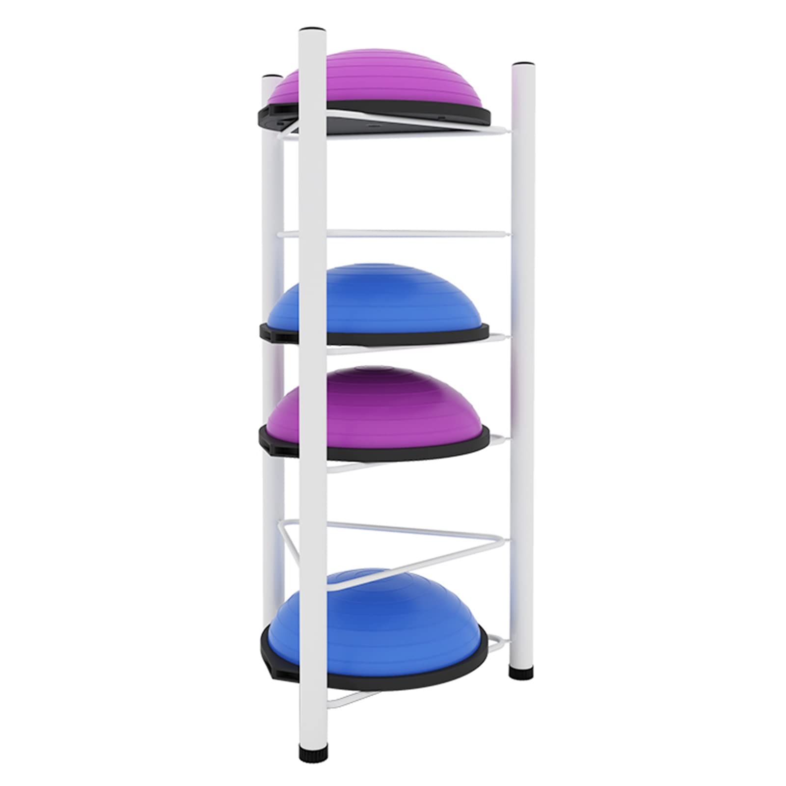 Non-Slip 5/6 Tier Yoga Ball Storage Rack with Half Balance Ball Holder for Home Gym, School & Fitness Rooms - White 6-Tier Organizer for Exercise Equipment & Living Room Storage