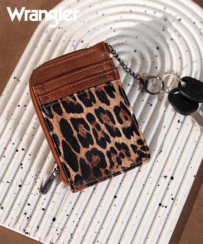 Wrangler Cow Print Mini Zip Card Holder - Stylish & Compact Wallet for Everyday Use, Travel, and Outdoor Adventures