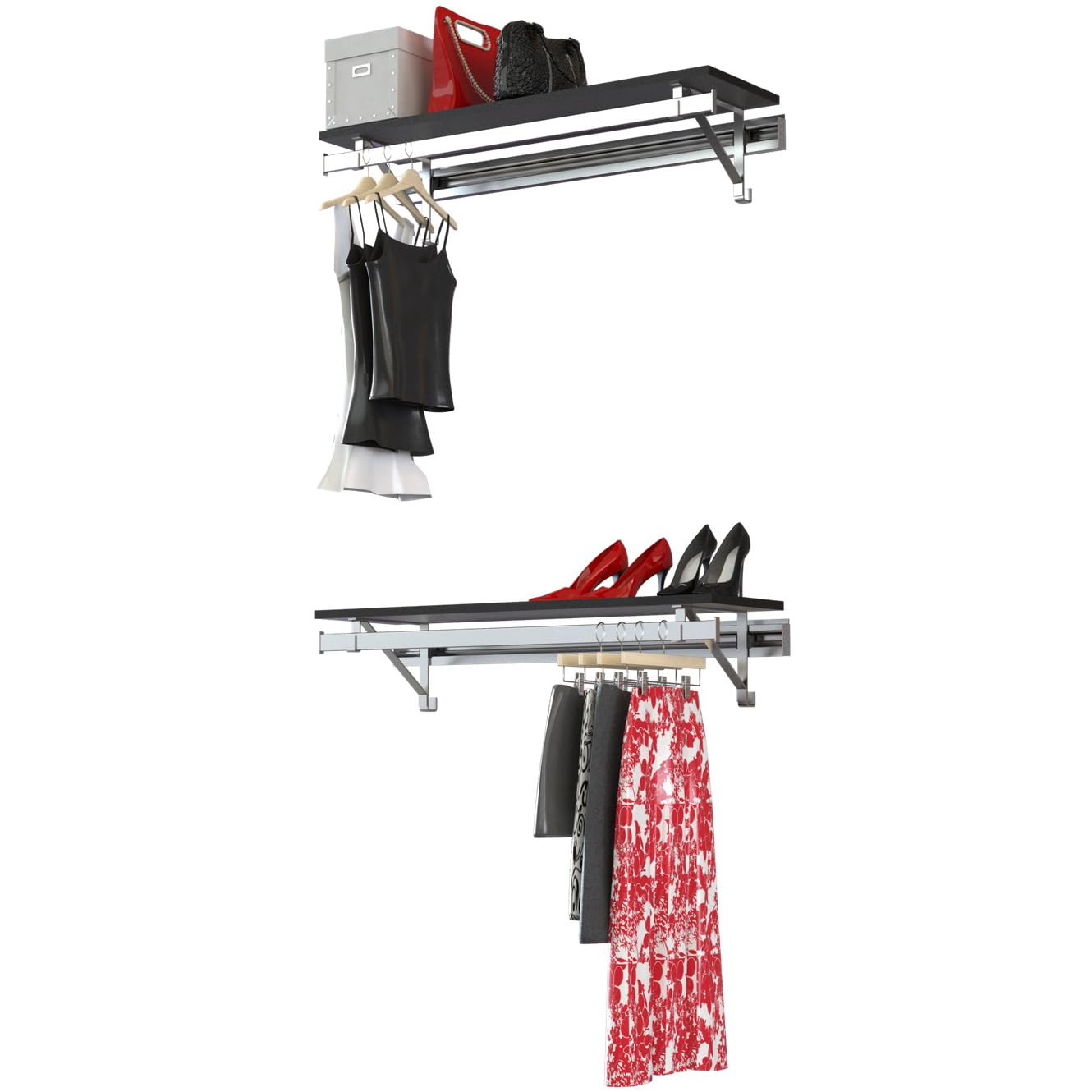 32 Inch Double Hanging Closet Organizer System - Espresso Finish for Bedroom & Walk-in Closet Storage Solutions