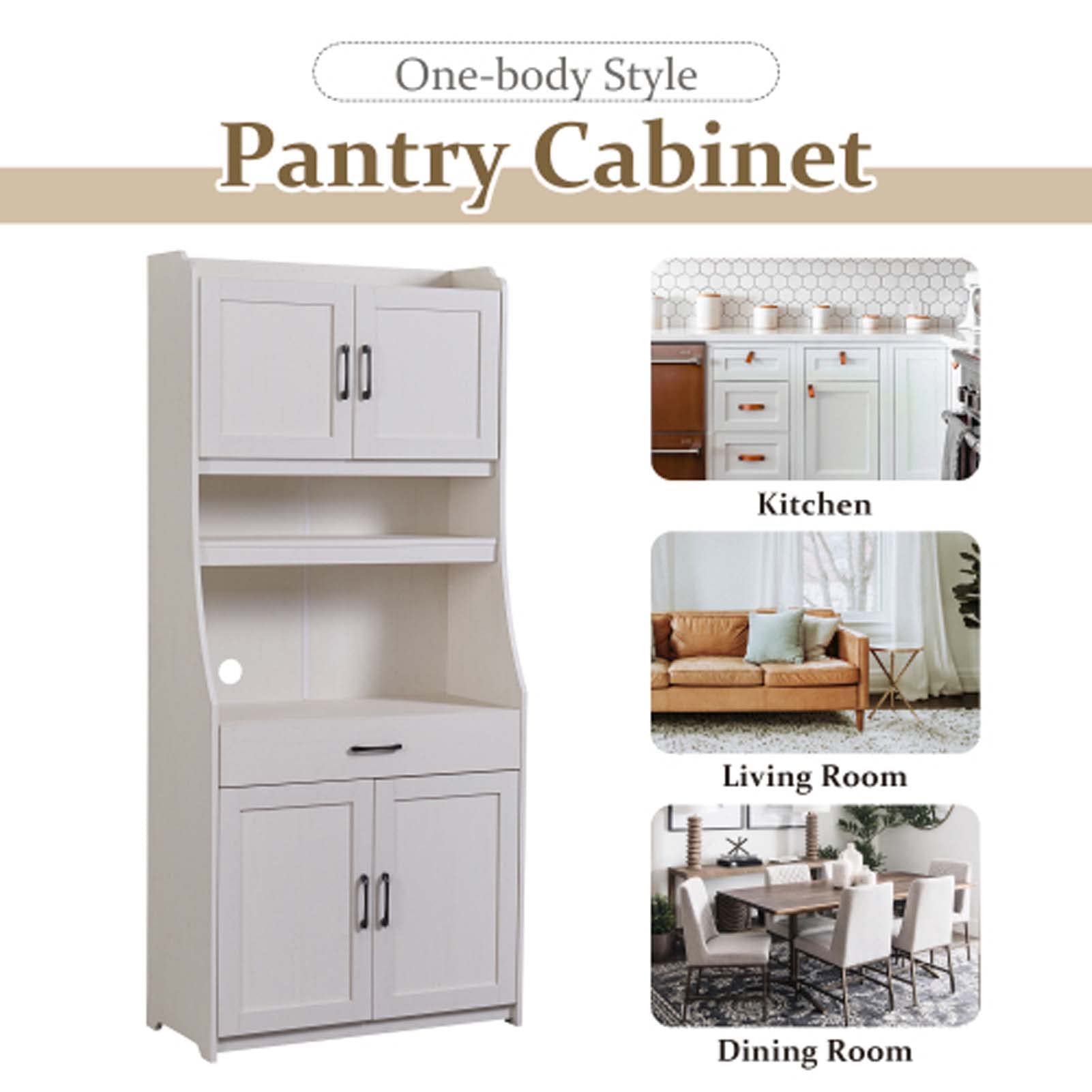 Antique White Kitchen Pantry Storage Cabinet with Adjustable Shelves & Doors - Buffet Organizer for Kitchen, Dining Room & Living Room - Perfect for Storing Dishes, Cookware & Home Decor