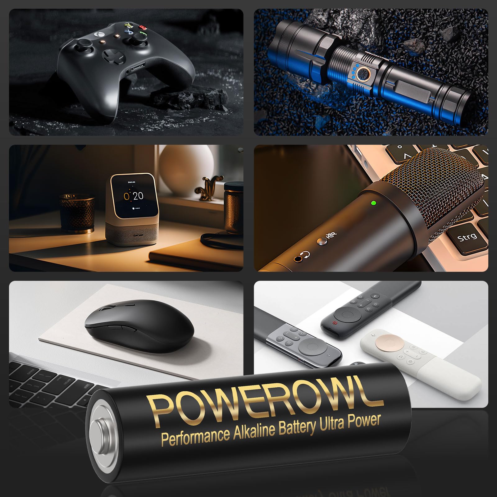 POWEROWL High-Capacity Alkaline AA Batteries 24 Pack - 1.5V Long Lasting Double A Batteries with 10-Year Shelf Life | Ideal for Toys, Flashlights, Remote Controls & Electronics