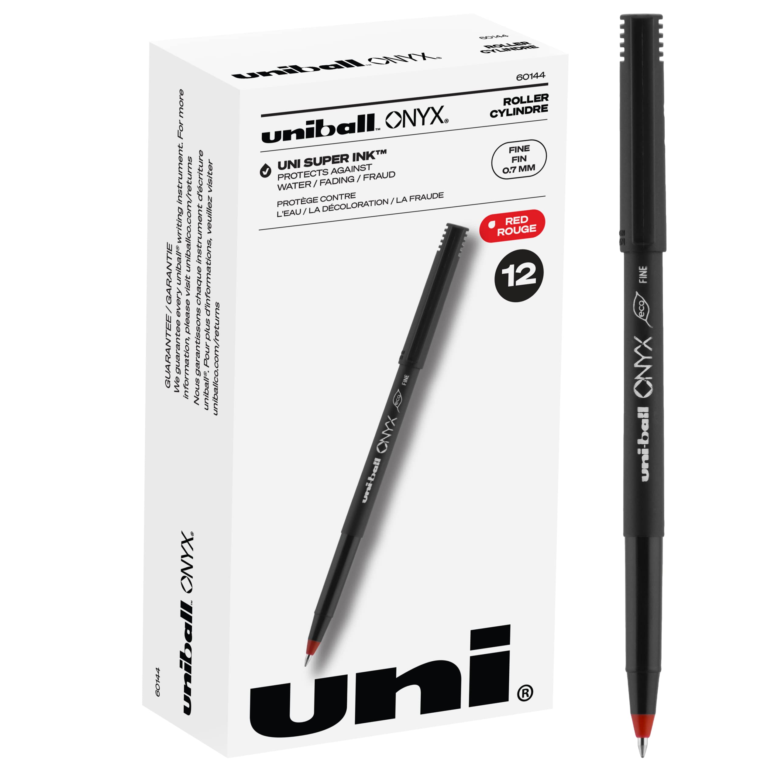 Uni-Ball Onyx Rollerball Stick Pen 12 Pack - 0.7mm Fine Point Red Gel Ink Pens for Smooth Writing | Office Supplies, School, Note Taking, Journaling & Gift Giving