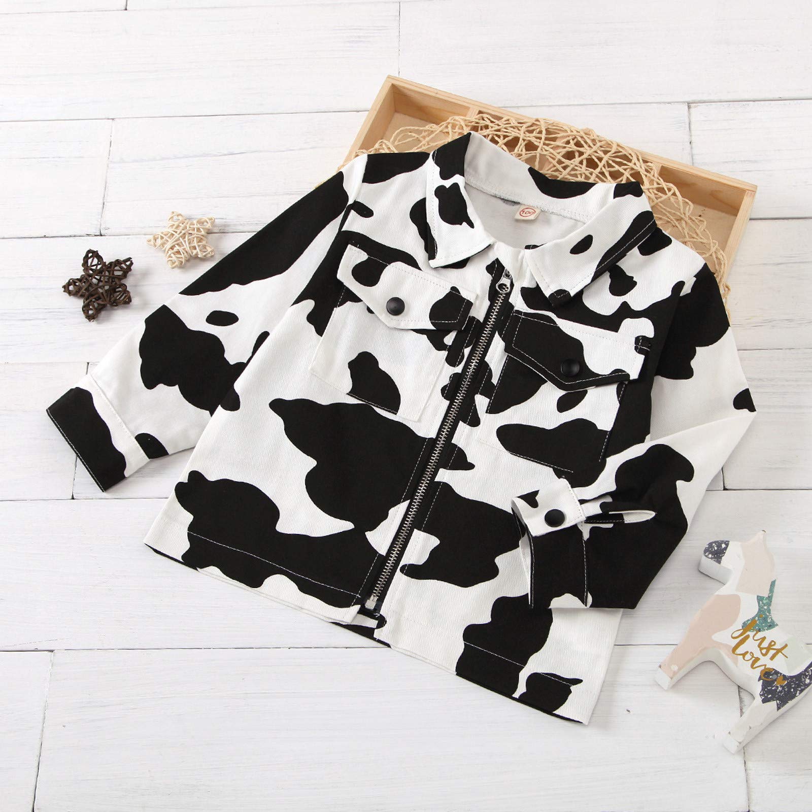 FarJing Kids' Cow Print Zipper Jacket - Spring & Autumn Coats for Baby Boys & Girls | Warm Outerwear for Playdates, School & Outdoor Activities