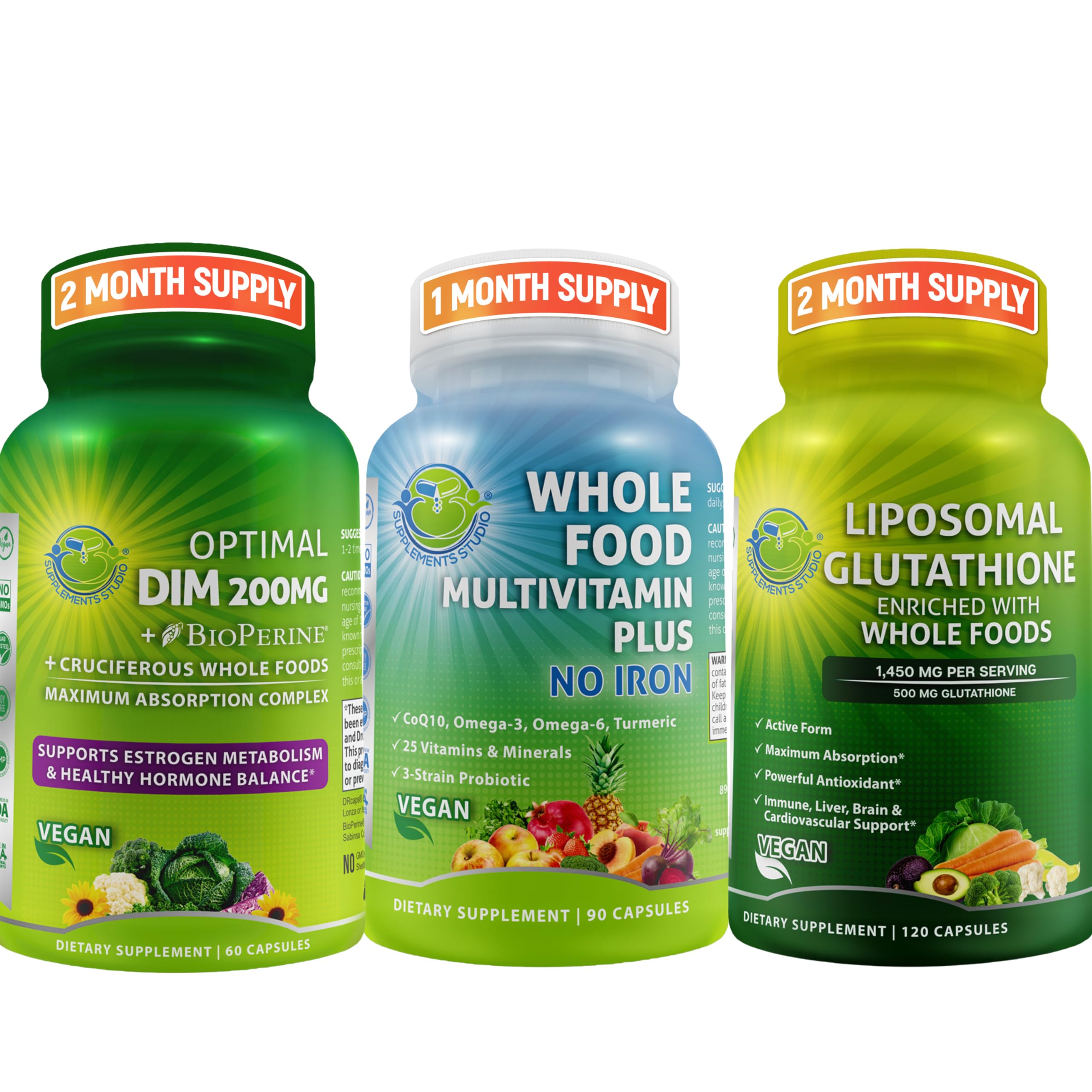 SUPPLEMENTS STUDIO Whole Food Multivitamin - Iron-Free with Liposomal Glutathione & DIM for Hormonal Balance | Optimal Multisystem Support & Master Antioxidant | Daily Wellness & Immune Boost for Active Lifestyles