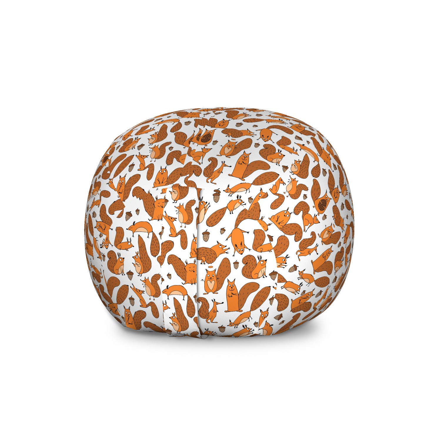 Lunarable Funny Squirrel Family Storage Toy Bag Chair - Large Washable Stuffed Animal Organizer with Nut-Themed Continuous Pattern Print in Dark Orange - Perfect for Kids' Room Decor, Playroom Storage & Cozy Reading Nook