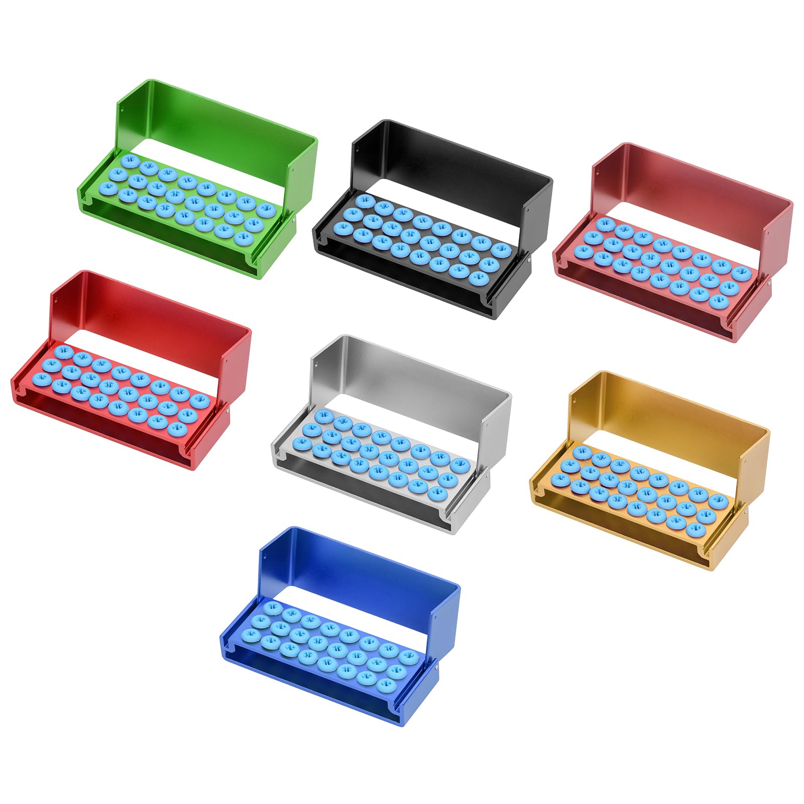 7-Piece Colorful Endo Box with Cover - Organizer for 24-Hole Bur Holder Tips, Sterilizer Case - Perfect for Dental Clinics & Lab Organization