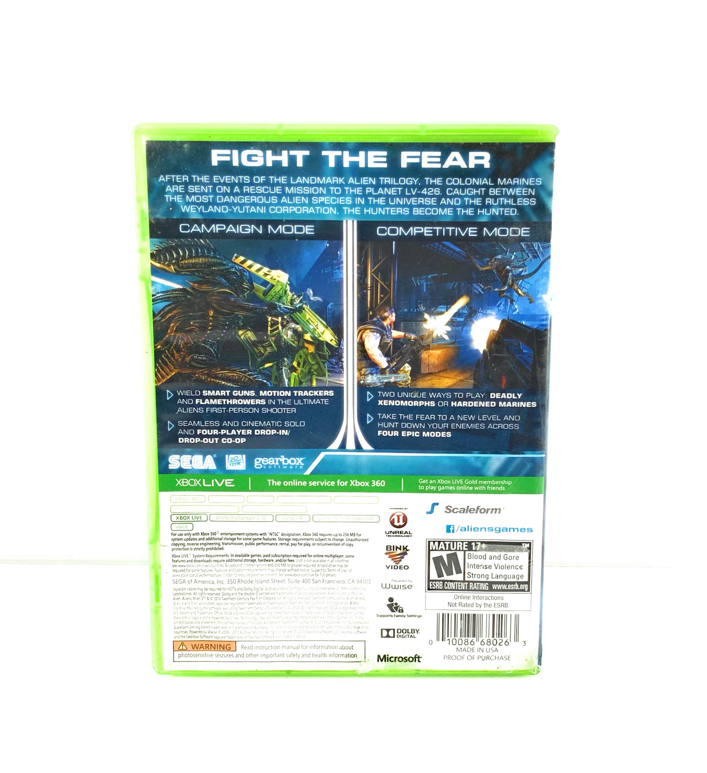 X360 ALIENS COLONIAL MARINES - Action-Packed Sci-Fi Shooter Game for Xbox 360 | Intense Alien Battles & Thrilling Campaign | Perfect for Sci-Fi Fans & Gamers