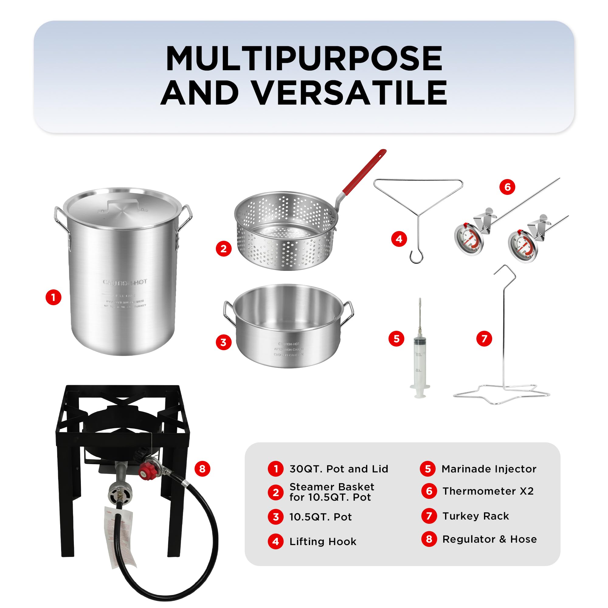 Red Mountain Valley 30 & 10 Quart Outdoor Propane Turkey & Fish Fryer Set with Basket - 50,000 BTU Burner for Deep Frying & Seafood Boiling - Perfect for Backyard BBQs, Camping & Outdoor Cooking Parties