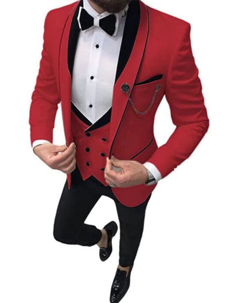 Men's 3 Piece Slim Fit Suit Set - Wedding Tuxedo, Groomsmen & Prom Blazer with Vest & Trousers | Formal Business Attire for Special Occasions