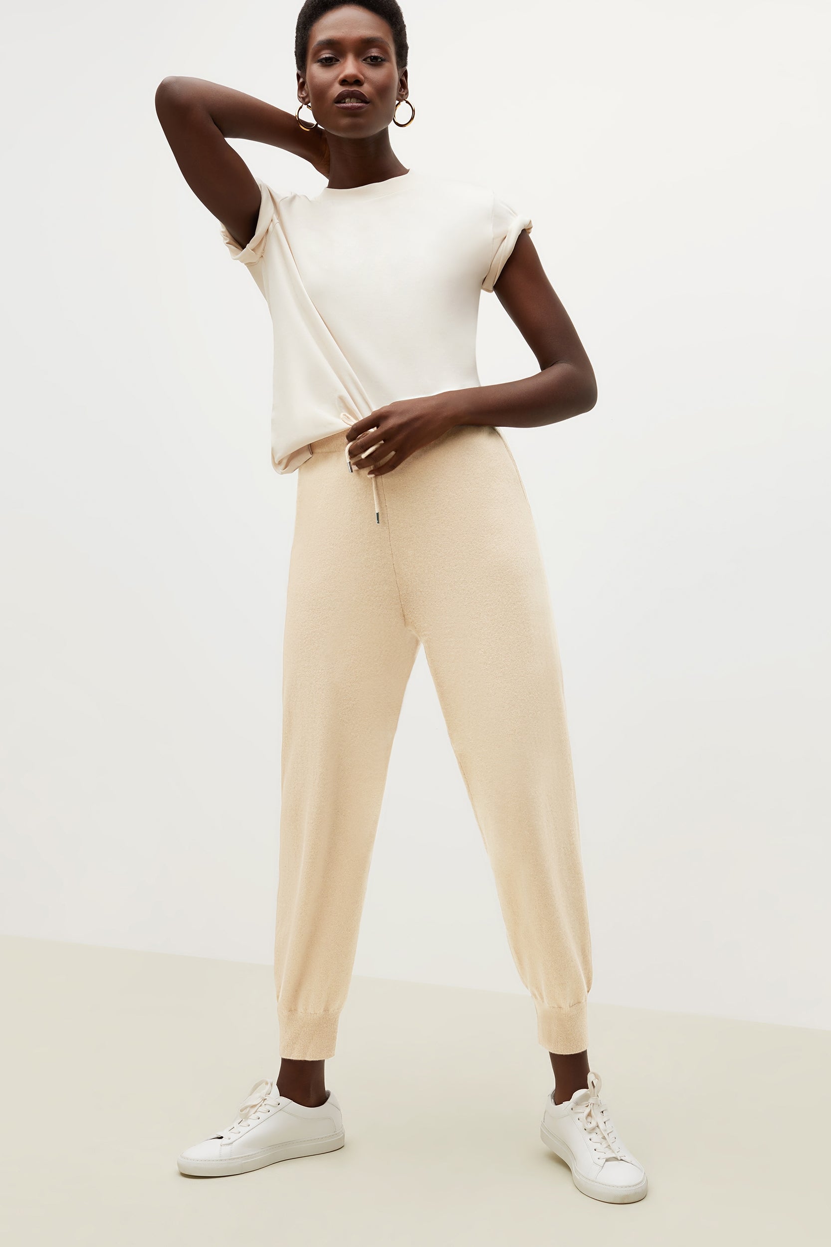Keely Jogger Pants for Women - Soft Cashmere Lounge Pants in Cream Color - Perfect for Yoga, Running, and Relaxing at Home