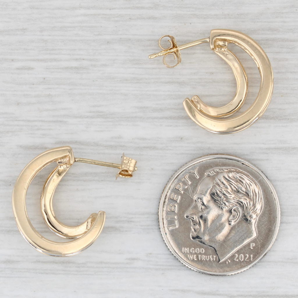 0.48ctw Diamond J Hook Double Hoop Earrings 14k Yellow Gold - Small Drop Dangle Earrings for Women - Perfect for Weddings, Parties & Everyday Wear