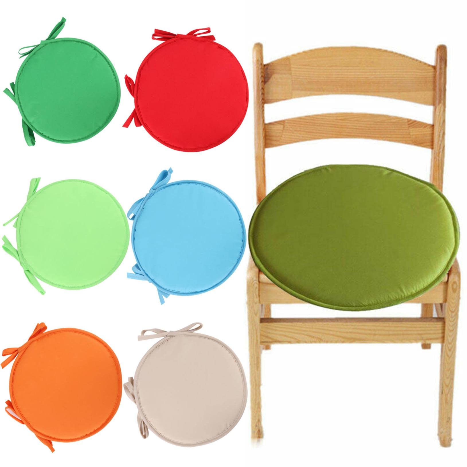 4PCS Round Chair Seat Cushions with Ties - Soft & Comfortable Indoor Outdoor Dining Patio Cushion Set - Perfect for Home, Office, Garden Furniture - Green (Great for Dining Chairs, Patio Furniture, and Office Seating)