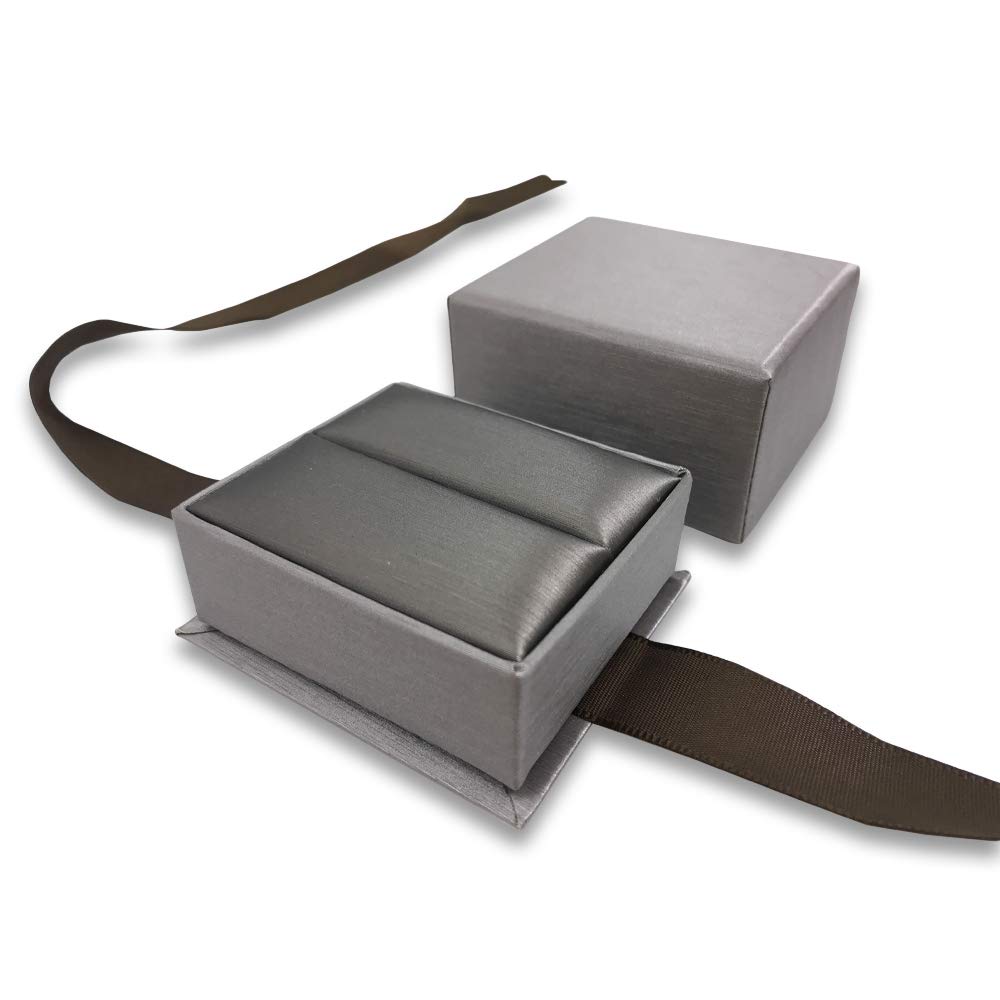 Deluxe Seal-Grey Elegant Ribbon Pre-Wrapped Ring Jewelry Box - Premium Gift Box for Engagement Rings, Wedding Bands & Jewelry Storage - Perfect for Proposals, Anniversaries & Special Occasions