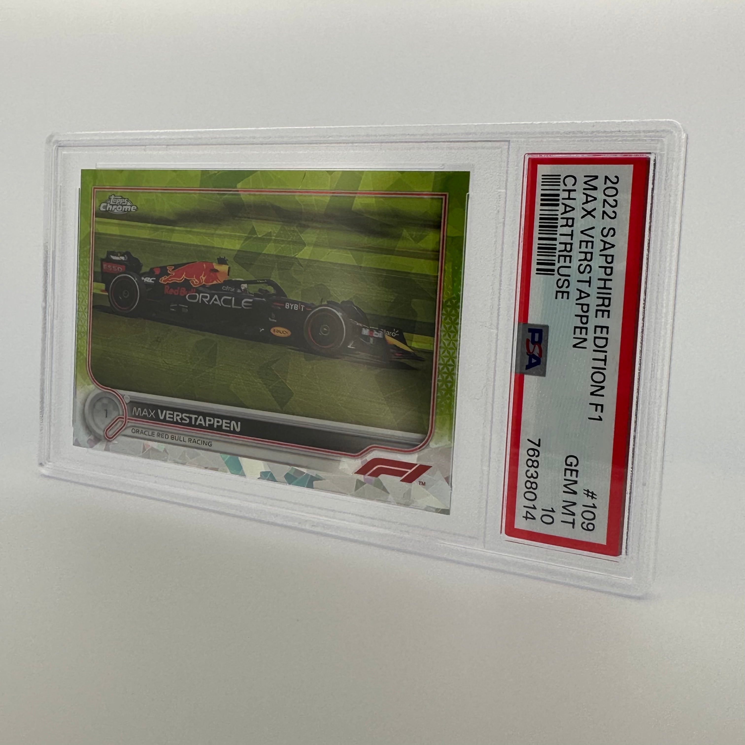 PSA 10 Graded Max Verstappen #109 Sapphire Edition Chartreuse 087/199 - Rare F1 Trading Card for Collectors & Racing Fans - Perfect for Display, Investment & Sports Memorabilia Collections