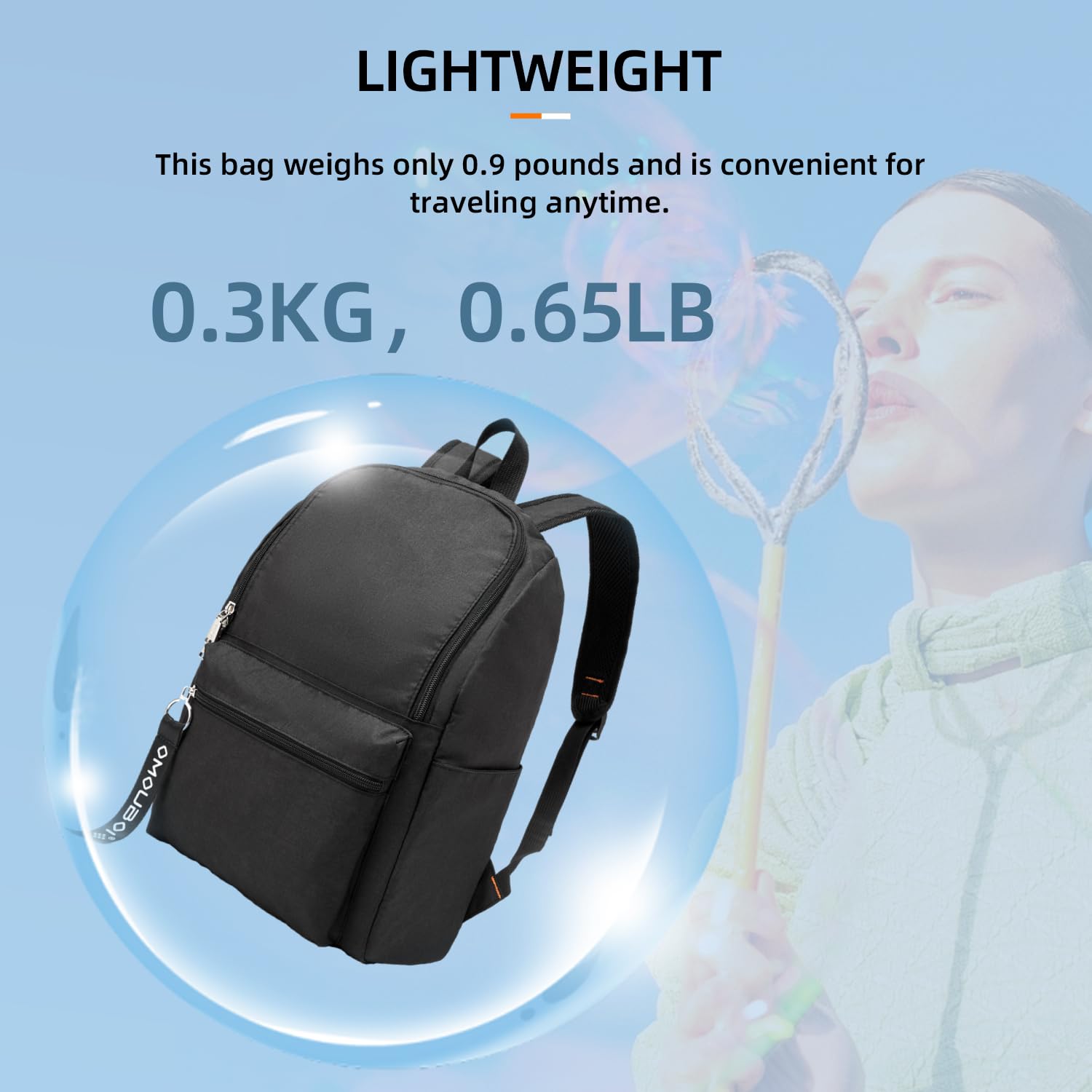 OMOUBOI Women's Black Backpack - 14 Inch Airline Approved Carry On Bookbag, Waterproof Lightweight Daypack for Gym, Work, School & Travel | Durable Casual Backpack for Everyday Use