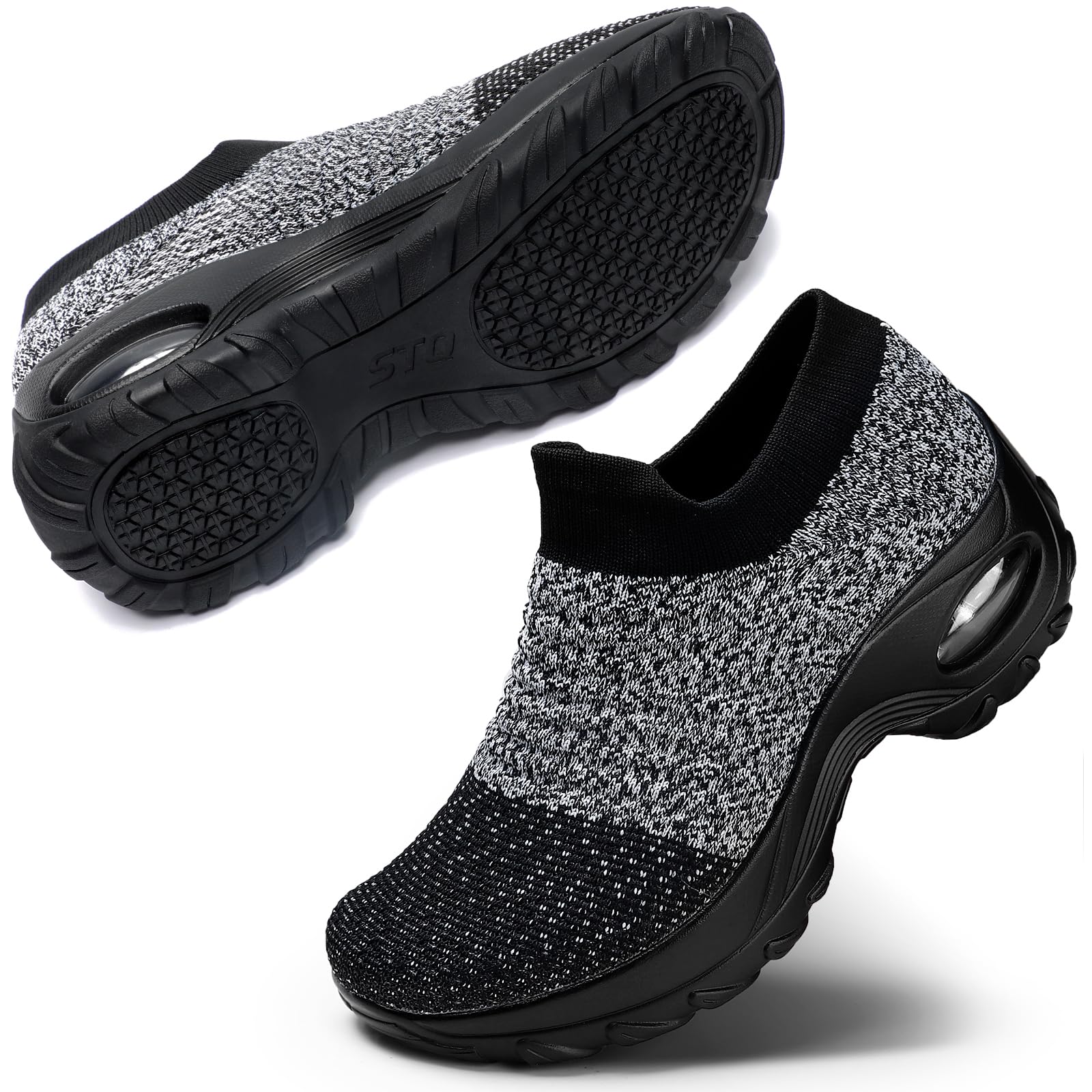 STQ Women's Slip-On Walking Shoes - Breathable Non-Slip Work Sneakers with Air Cushion & Arch Support - Comfortable Orthopedic Shoes for Nurses, Waitresses & All-Day Wear