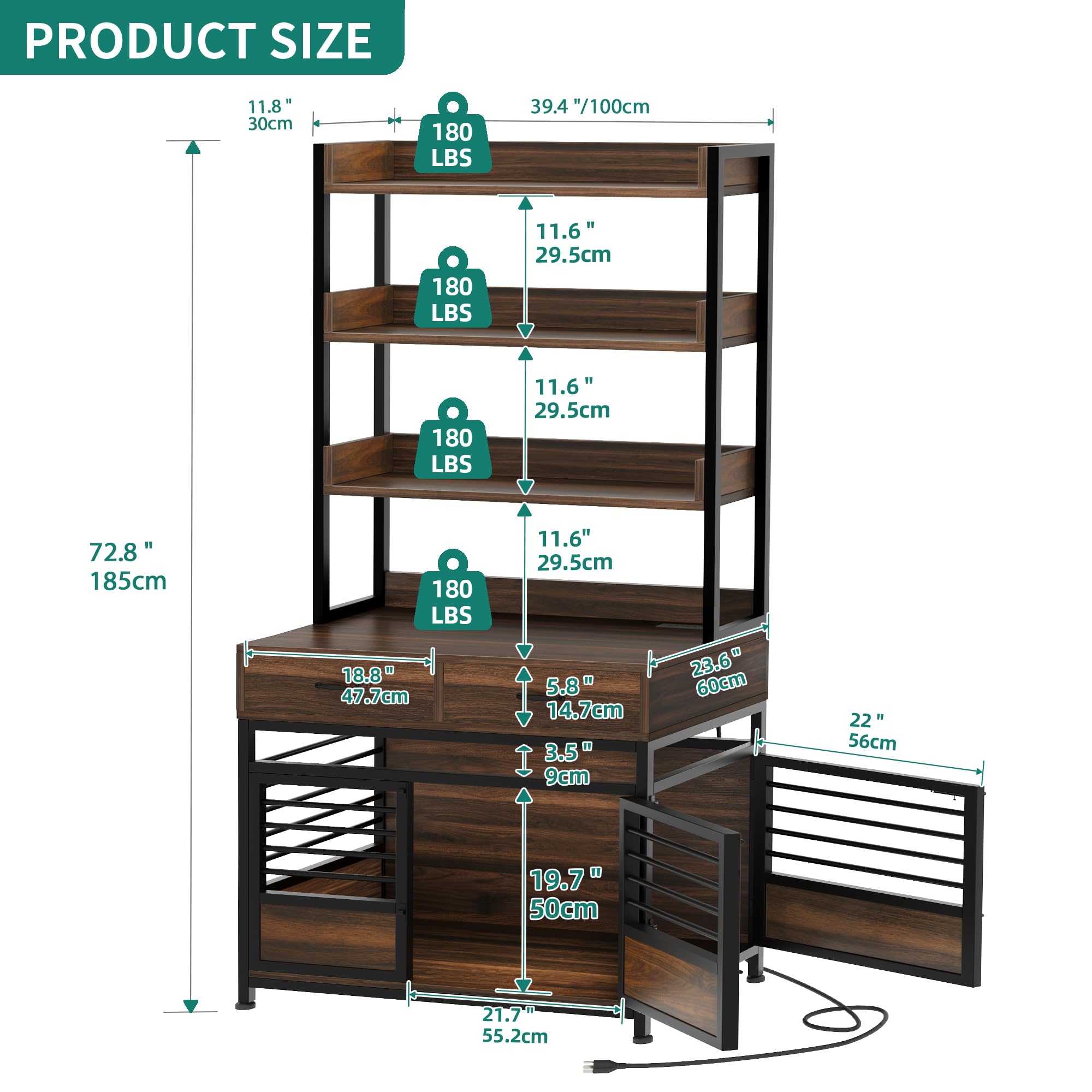 YITAHOME 39 Inch Wooden Dog Crate Furniture with Storage Shelves & Power Outlets - Large Dog Kennel Indoor with Double Doors & Drawers - Rustic Brown Farmhouse Style Pet Cage for Living Room, Bedroom & Home Decor