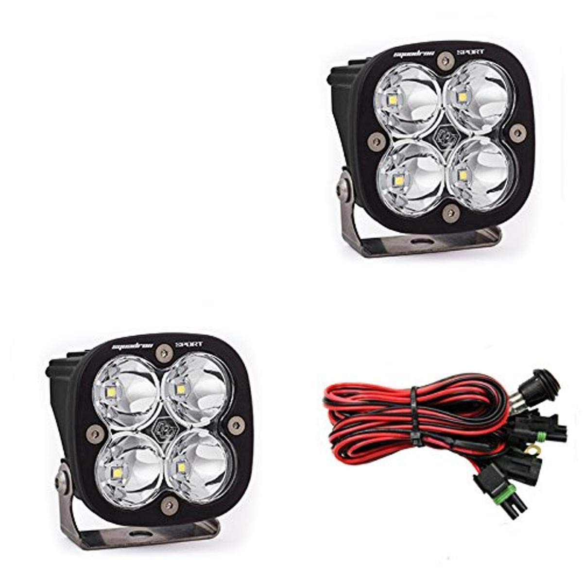 Baja Designs Squadron Sport LED Light Pods for Jeeps, Trucks, Off-Road Vehicles & UTVs - 2PC High-Performance LED Pods with Wiring Harness (Spot Beam, Clear Lens) - Perfect for Night Off-Roading, Trail Adventures & Work Site Lighting