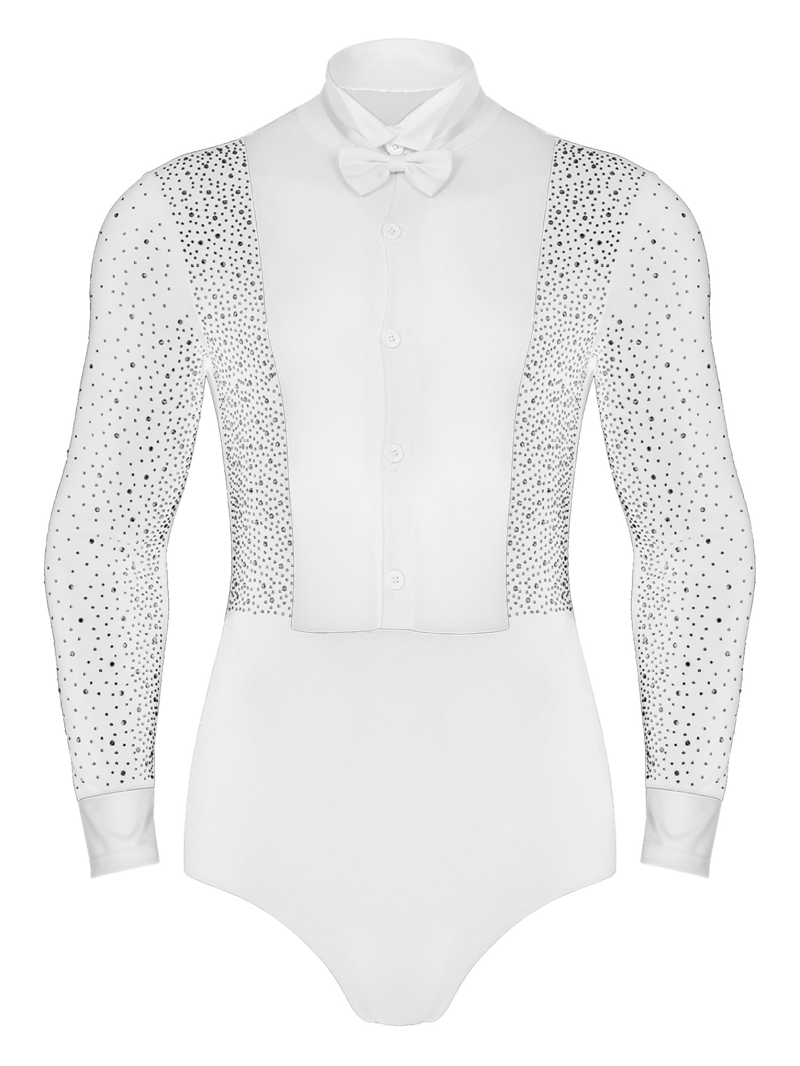 Men's Latin Dance Shirt - Salsa Rumba Tango Performance Bodysuit with Bowtie | Elegant Tuxedo Leotard for Ballroom Dancing & Stage Performances