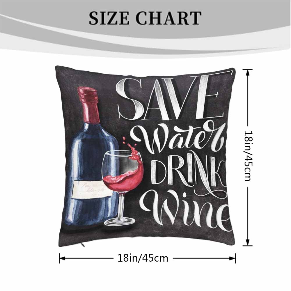 18x18 Inch Decorative Throw Pillow Covers - 2 Pack Soft Chalkboard Design Cushion Covers for Couch, Sofa & Bed | Wine Glass & Water Cup Illustration | Perfect for Living Room, Bedroom & Home Decor
