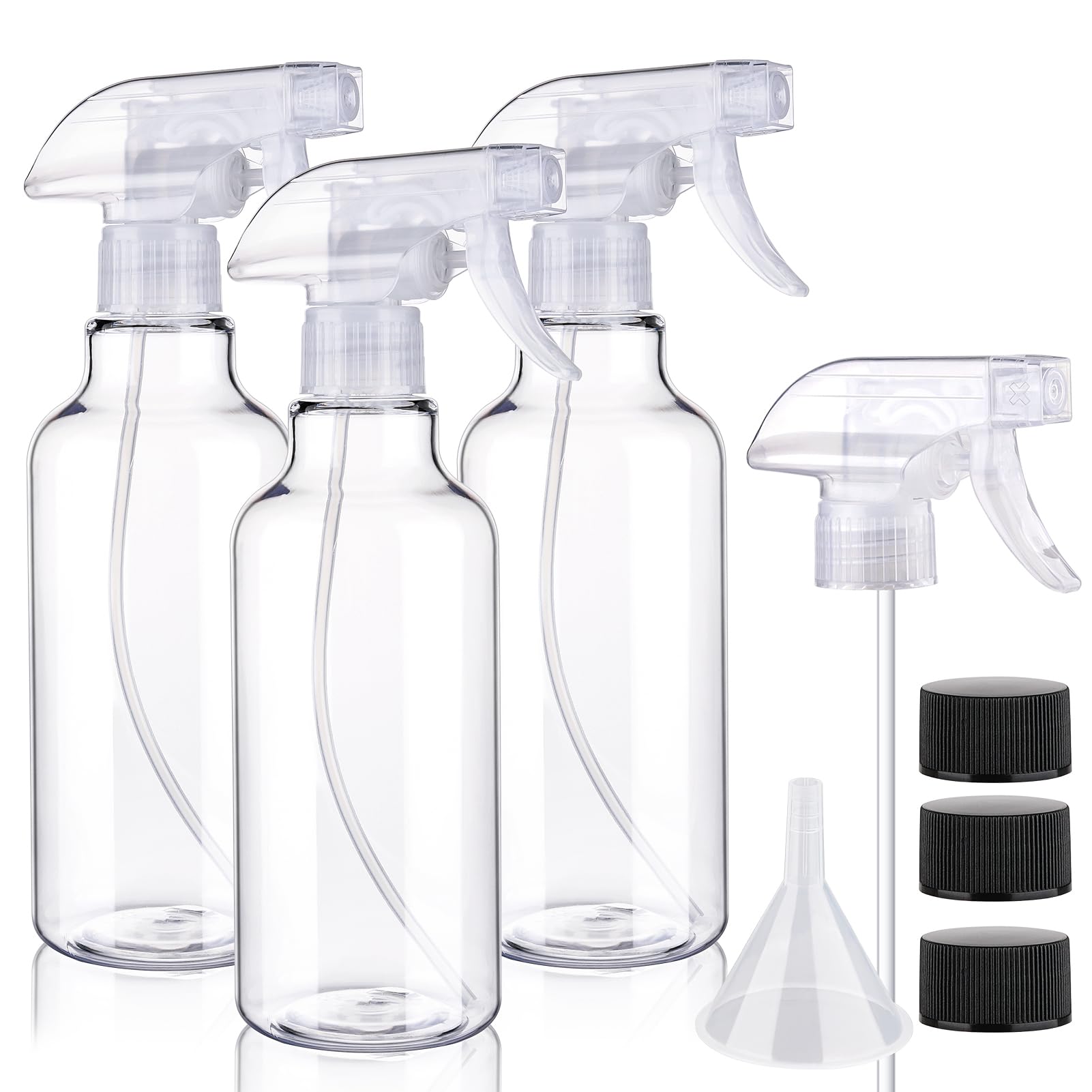 3 Pack 10oz/300ml Heavy Duty Plastic Spray Bottles - Empty Clear Spray Bottles for Cleaning Solutions, Essential Oils, Hair Care & Cooking - Fine Mist & Stream Nozzle for Home, Kitchen, Garden & DIY Projects