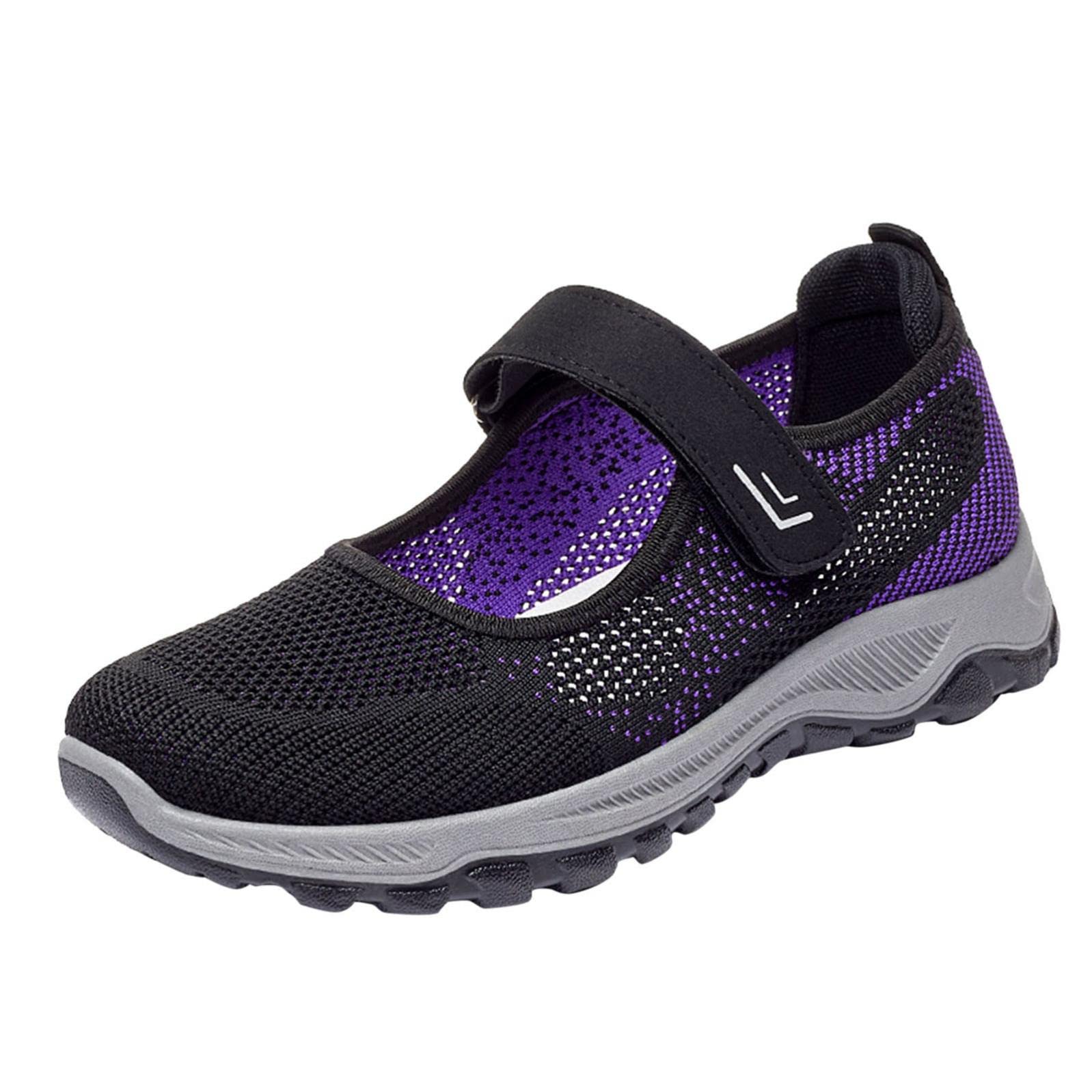 2022 Women's Breathable Mesh Sneakers - Non-Slip Hook & Loop Wedge Running Shoes for Summer | Casual Round Toe Walking Shoes (Black, Size 7.5) | Perfect for Jogging, Gym Workouts & Daily Comfort